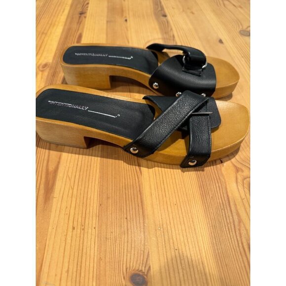 Free People x Intentionally Blank Cleo Wooden Clog Sandal Black Size 37 US 7 NEW - Picture 3 of 6